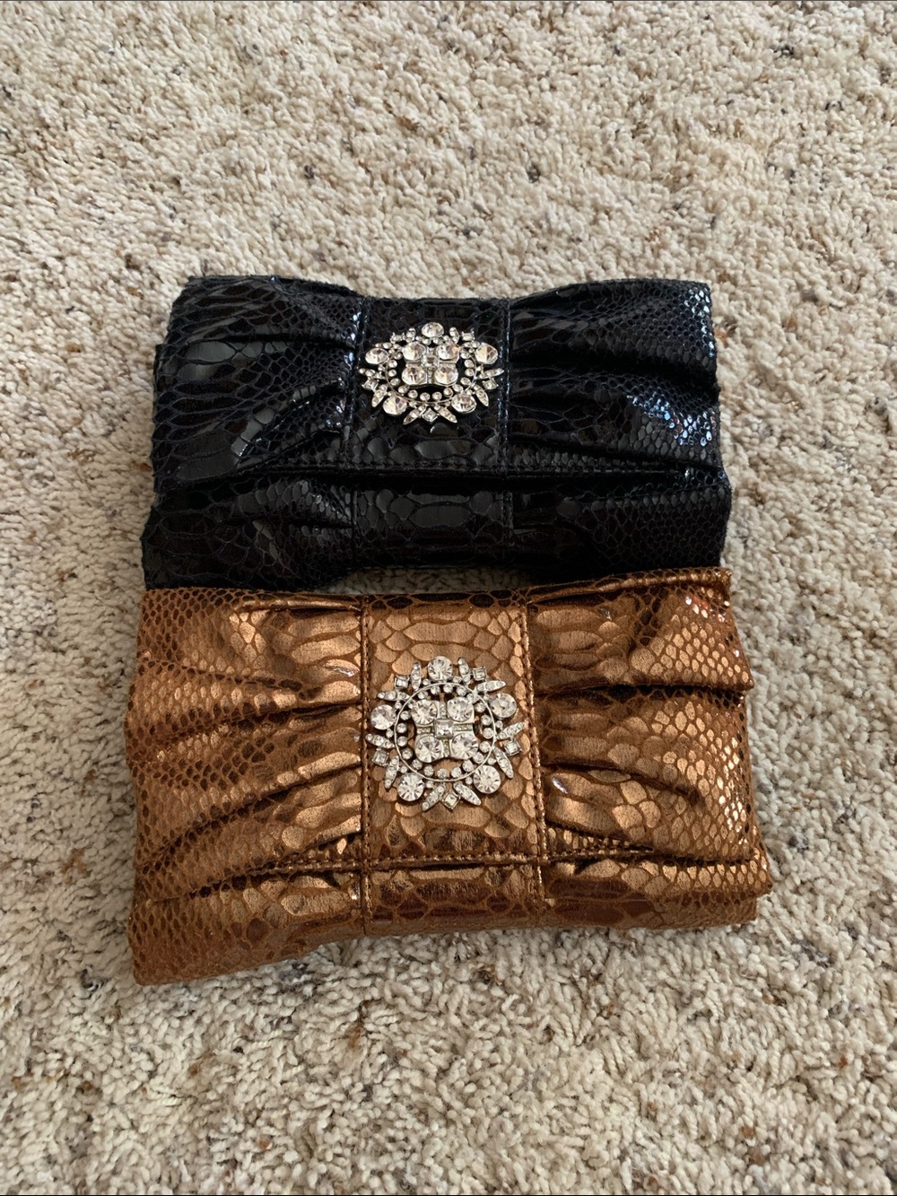 IMAN Metallic Bronze and Black Rhinestone-Embellished Clutch Duo